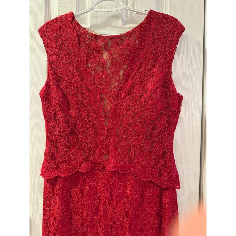 Lauren Ralph Lauren Evening Dress Red Lace Maxi Sz 14 Sleeveless Wedding Guest - Picture 13 of 15